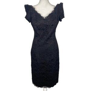 Vtg AMBRIA Women Sheath Dress Lace Overlay Sz 10 Black Purple Elegant 80s